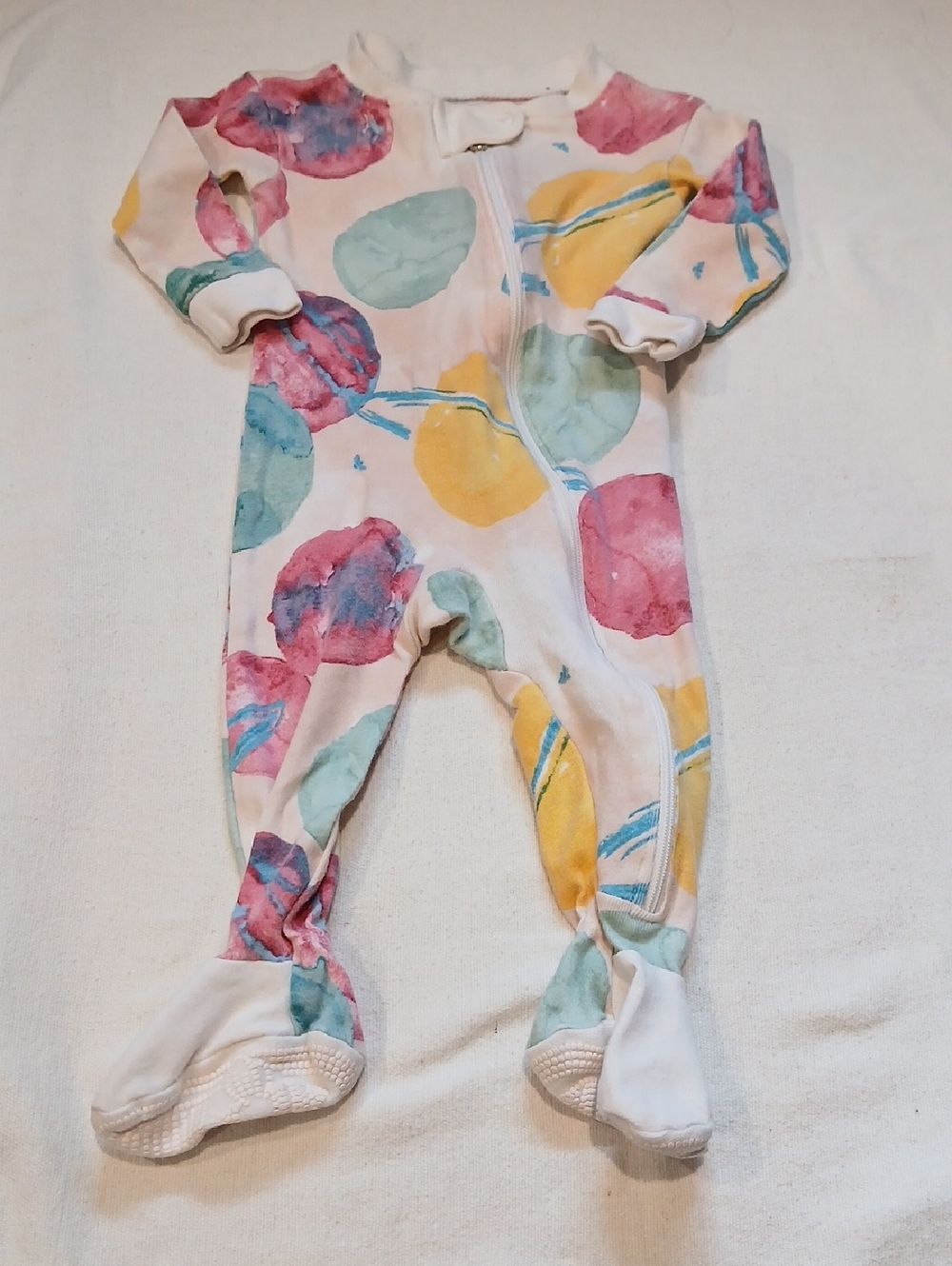 Burt's Bees Baby Cream Footed One-Piece with Pink, Yellow & Teal Dots